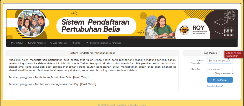 Skrin Log Masuk